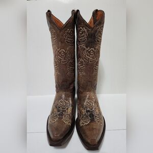 CORKYS ROSE WESTERN COWBOY EMBROIDERED LEATHER BOOTS COLOR BROWN SIZE 10